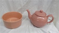 2PC POTTERY TEAPOT AND BOWL 6"T
