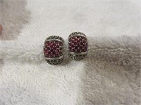 STERLING SILVER MARCASITE AND RED STONE PIERCED