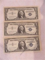 (3) $1 UNC. SILVER CERTIFICATES SERIES 1957B