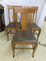3PC ANTIQUE AMERICAN OAK T-BACK DINING CHAIRS