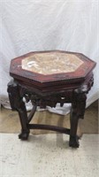 HIGHLY CARVED FIGURAL CLAWFOOT TABLE WITH MARBLE