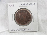 1848 LARGE CENT - LOW MINTAGE 6.4 MILLION
