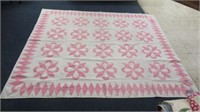 BEAUTIFUL VINTAGE PINK AND WHITE HANDMADE QUILT