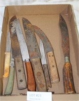 FLAT BOX OF VTG BUTCHER KNIVES