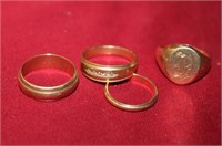 4pc. 14 kt Gold Rings total weight 22.33 grams