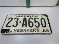 1969 Cornhusker State 23-A650 Nebraska 69 License