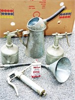 Greaser, Sprayers, Oil Can, Funnel, Oil Tin Lot