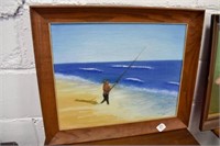 Signed "West" Oil on Canvas 1969 Surf Caster