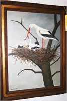 Original Oil Painting of Family of Birds - Framed