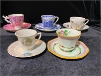 5 ANTIQUE DEMITASSE CUPS AND SAUCERS
