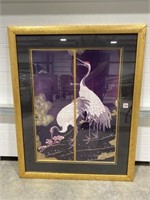 Asian Inspired Print Cranes, Gold, Metallic