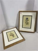 2 Vintage Style Floral Prints in Gold Frames