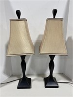 2 Wood Desk Table Lamps 27" Tall