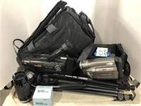 (2) Camcorders with Soft Bags, (1) Tripod