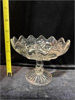 ANTIQUE HAND ETCHED PEDISTAL CANDY DISH
