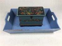 Wooden Tray & Gibson Painted Recipe/Trinket Box