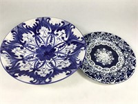 Large Hand Made Blue & White Bowl & Plate
