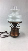 Oil Lantern Style Lamp w/ Milk Glass Shade