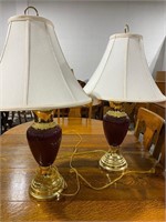 PAIR OF BURGANDY TABLE LAMPS