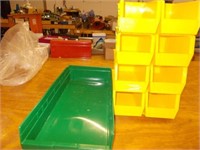 Large Green Poly Storage Bin & (8) Yellow Poly
