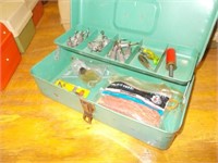 Liberty Metal Tackle Box w/Rubber Worms, Hooks,