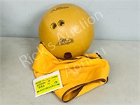 retro bowling ball, bag w/ polishing buff/ rosin