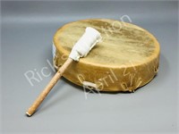 Native, hand made drum/ mallet- deerskin