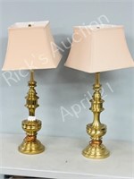 2 matching brass table lamps w/ shades-33" tall