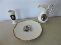 Antique Photo Plate, Pitcher & Vase