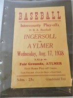 Ingersoll Vs Aylmer 1938 Baseball Poster
