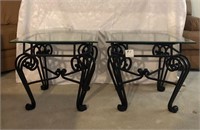 2 Wrought Iron & Glass End Tables