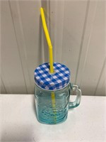 Glass jar cup w/lid and straw