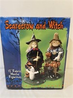 Halloween scarecrow and witch figurines 13 inches