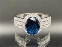 Sterling Silver Ring Blue and White Stones Size 9