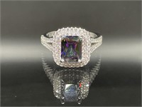 Sterling Silver Ring Radiant Cut Multi Color Stone
