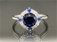 Sterling Silver 2.88 ct Blue Sapphire Ring Size 7