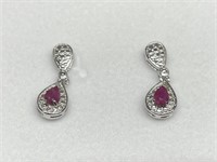 Sterling Silver Pear Cut Ruby Earrings