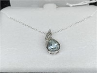 Sterling Silver Sky Blue Topaz/Diamond Necklace