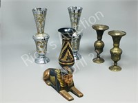 assorted brass vases & brass sphinx