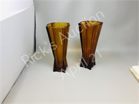 pair- amber colored glass vases- 9" tall