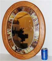 Small Oval Wall Mirror w Stain Glass Edging