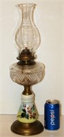 Vintage Glass Oil Lamp w Chimney Banner P&A MFG
