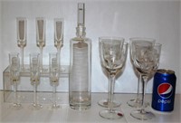 Rare Hungarian Decanter Set w Wine Glasses
