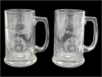 (2) Cheyenne Shrine Club Etched Glass Beer Mugs