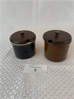 Brown Stoneware Condiment Containers w/ Lids