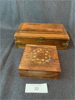 Two Wooden Boxes One w/ Brass Inlay