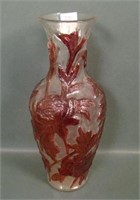 Consolid. Ruby Stain/Crstal Floral Cylinder Vase