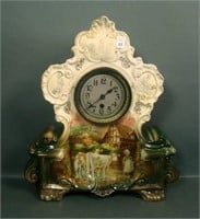 Lg Poreclain Clock with Cattle Scene