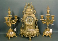 Antique French Mantle Clock and 2 Candelabras