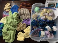Assorted Baby Caps and Large Assortment of Yarn